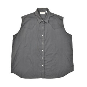 Sheplers Vintage Western Sleeveless Snap Down Shirt Black Cotton Size 40 Polyest